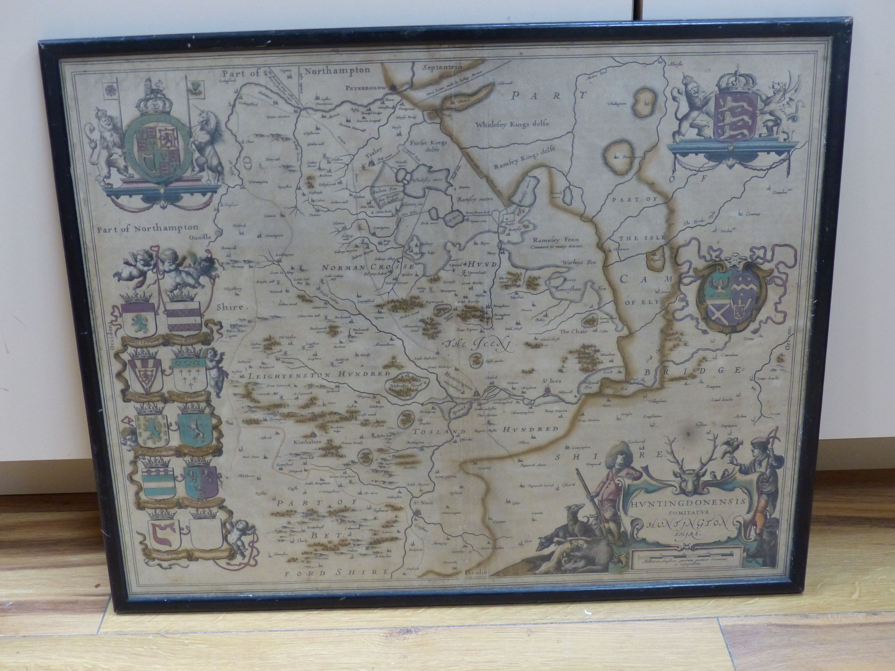 Blaeu, coloured engraving, Map of Huntingdonensis, c1700, 40 x 50cm